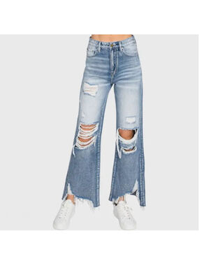 PETRA 153 Distressed High Rise Rigid Vintage Cropped Flare Jeans P558VXF-MD 26